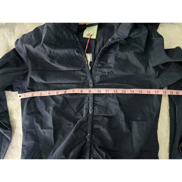 SkunkFunk SKFK Zuria Women's Y2K Blue Star Hooded Blue Ruched Button Up Jacket M - Picture 3 of 11